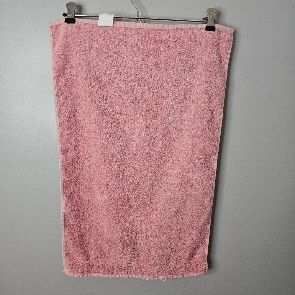 Vtg Cannon Pink 100% Cotton Hand Towel Floral Applique Lace Trim Made in USA